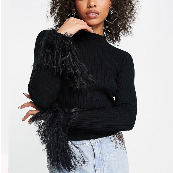 ASOS DESIGN sweater with faux feather cuff detail - US 8 - Picture 4 of 8